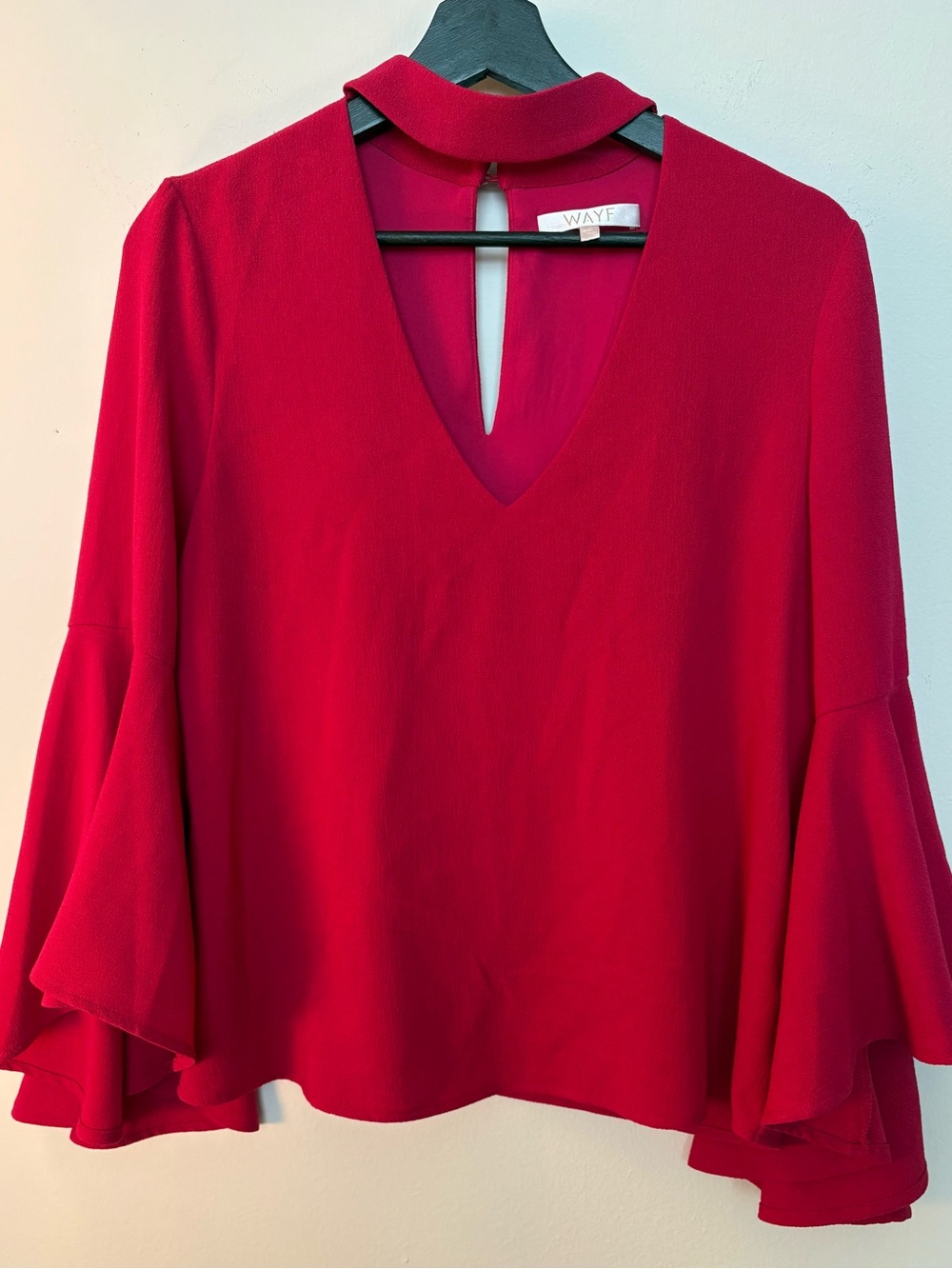 WAYF Women’s Ryan Choker Cutout Bell Sleeve Ruby Red Blouse Size 8 Sku#69 - Picture 2 of 11